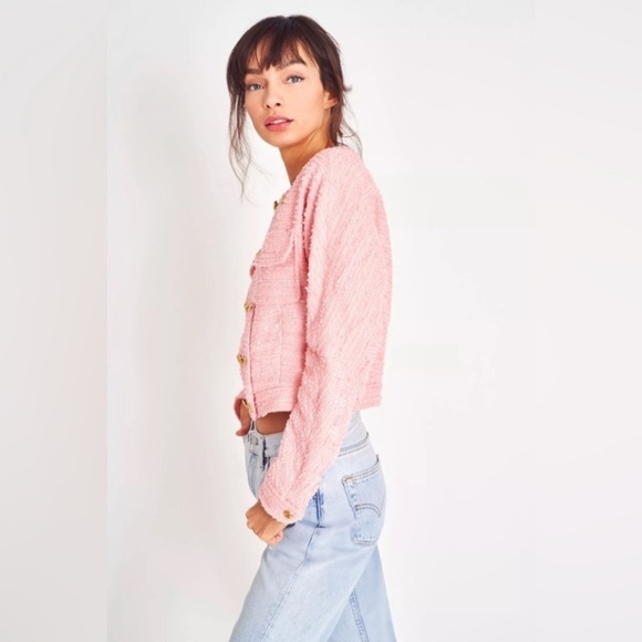 Love Shack Fancy NWT Keiran jacket Goldtone buttons Pastel Peony Pink - Picture 2 of 13